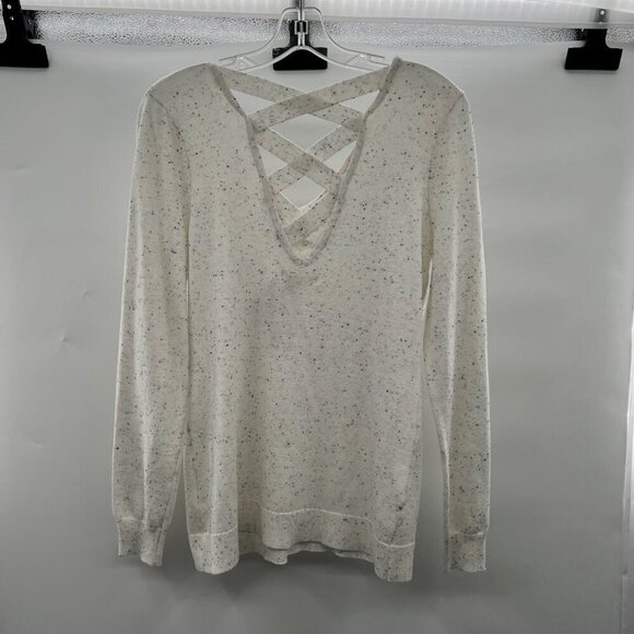 It's Our Time Women's Lightweight Sweater Criss Cross Back Speckled Sz Small New - Picture 7 of 9
